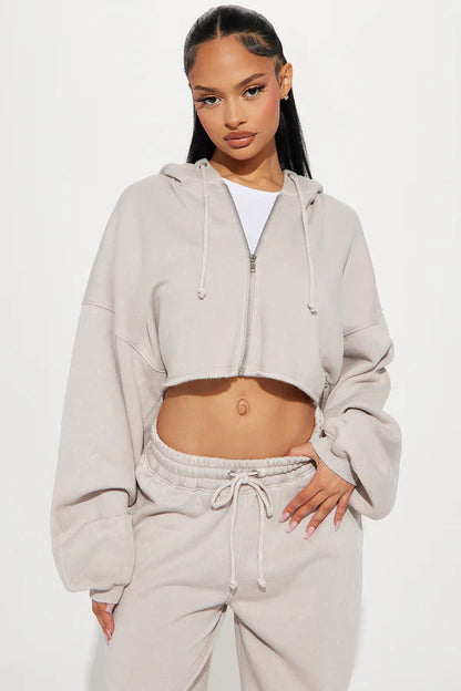 Damen Fleece Crop Set Weite Hose Eveloria
