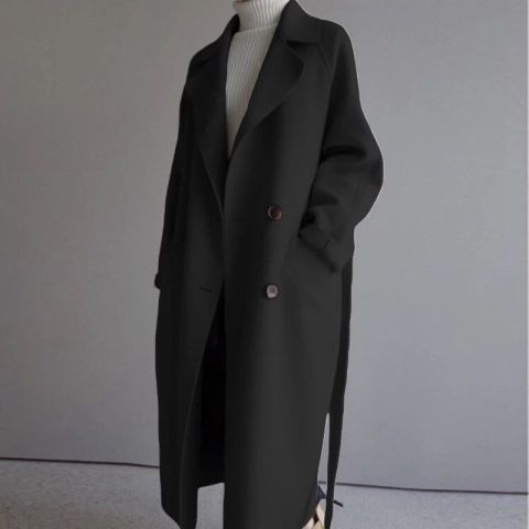Damen Longcoat Doppelreiher Oversized Wolloptik
