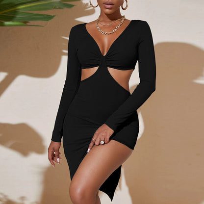 Damen Minikleid Figurbetont Cut-Out Langarm Eveloria