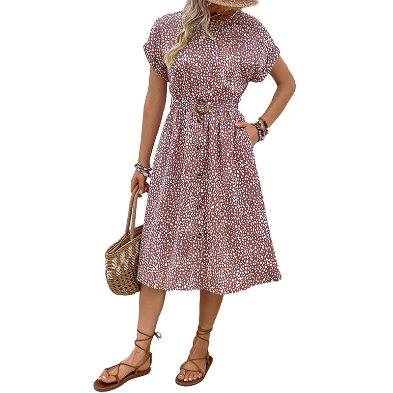 Damen Midi-Kleid Elastisch Knöpfe