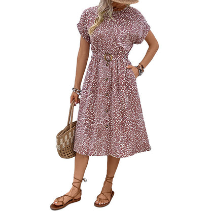 Damen Midi-Kleid Elastisch Knöpfe