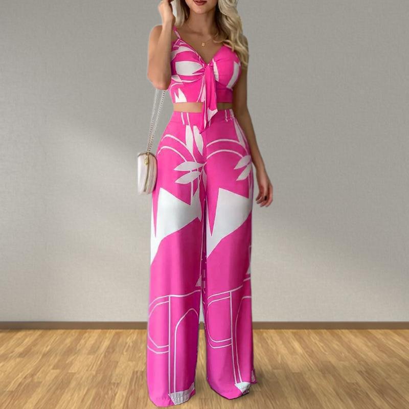 Damen Crop- Hosen Set Elegant Weite Hose Eveloria