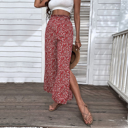 Damen Palazzo-Hose Floralmuster Hoch Seitenschlitze Eveloria