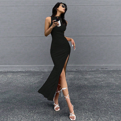 Damen Maxikleid Hohem Schlitz Rüschendesign Elegantes