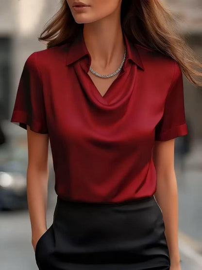 Damen Satinbluse Weich Eleganter Kragen Eveloria
