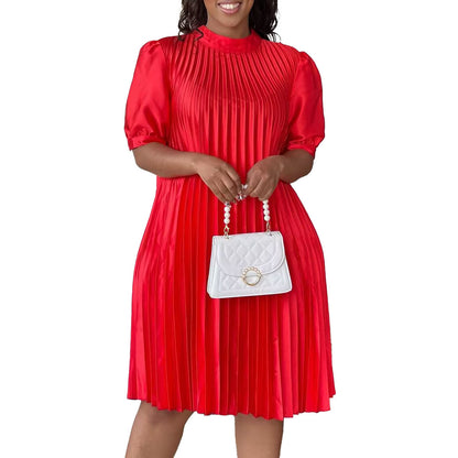 Damen Plissee-Kleid mit Bindeband und Halbärmeln