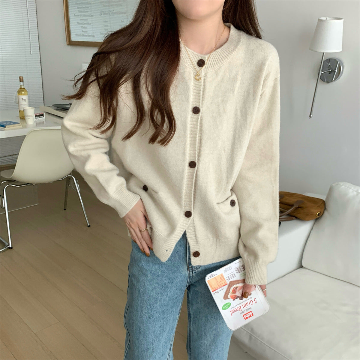 Damen Strickcardigan mit Taschen und Knopfverschluss Eveloria