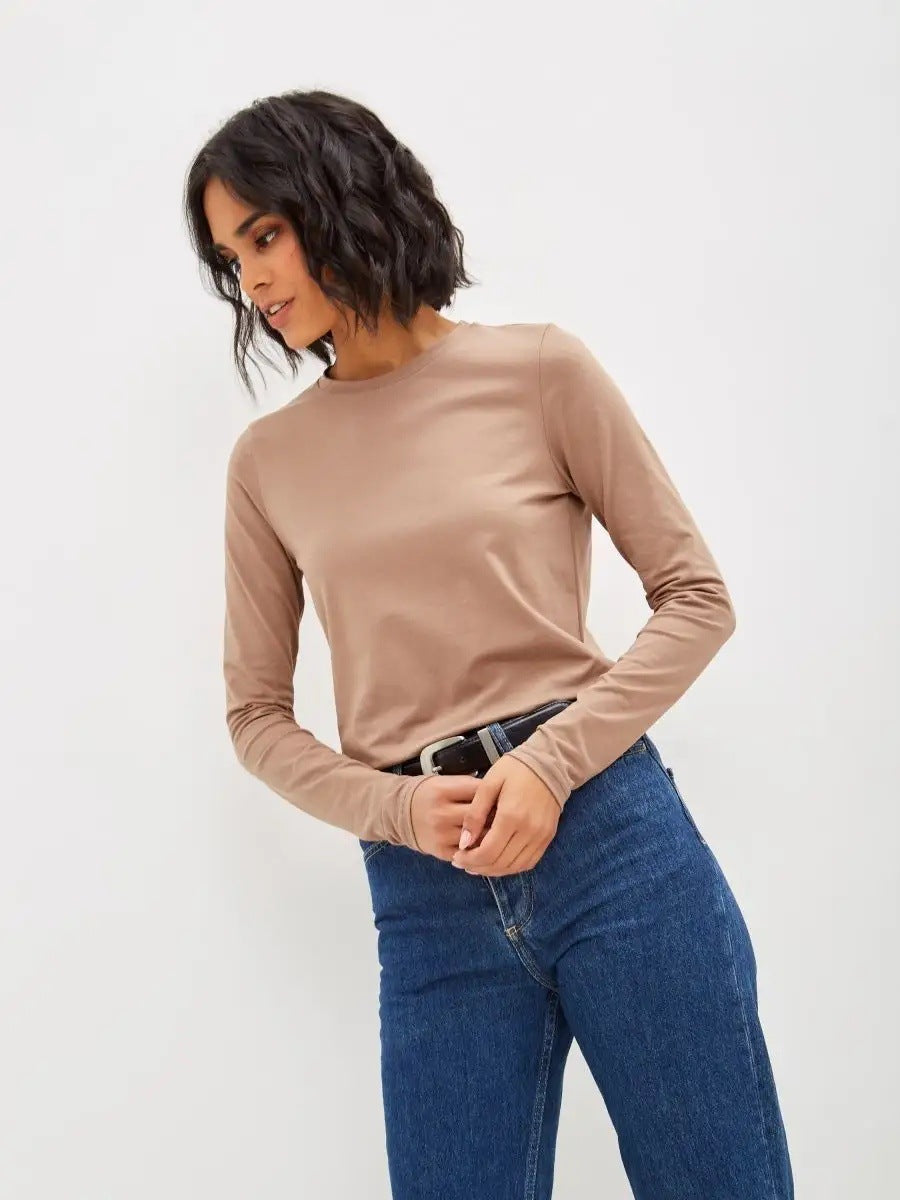 Damen Langarmshirt Körperbetont Baumwolle Eveloria