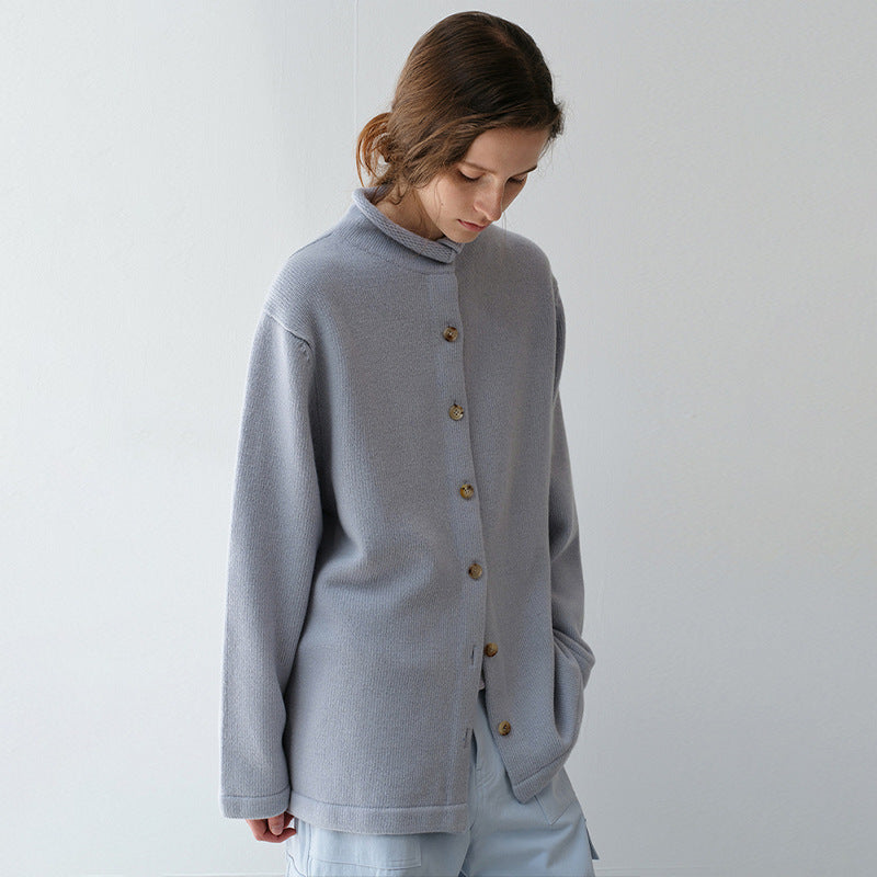 Damen Wolljacke Stehkragen Wärmend Anthrazit Eveloria