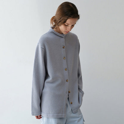 Damen Wolljacke Stehkragen Wärmend Anthrazit Eveloria