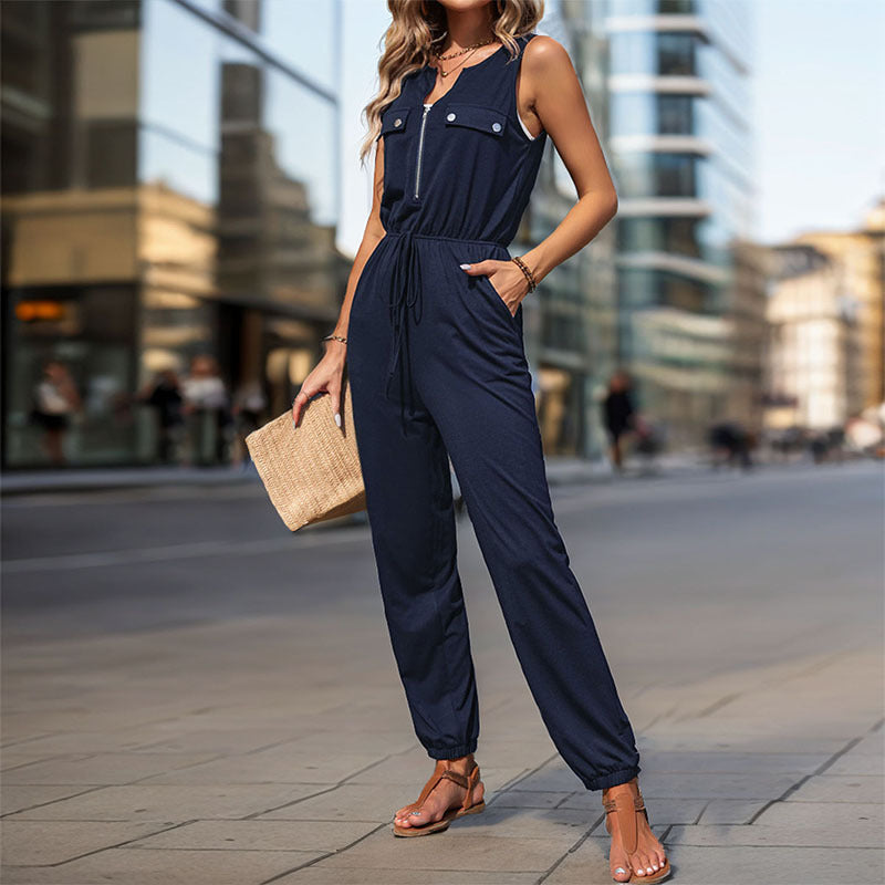 Damen Jumpsuit mit Taschen und verstellbarem Taillenzug