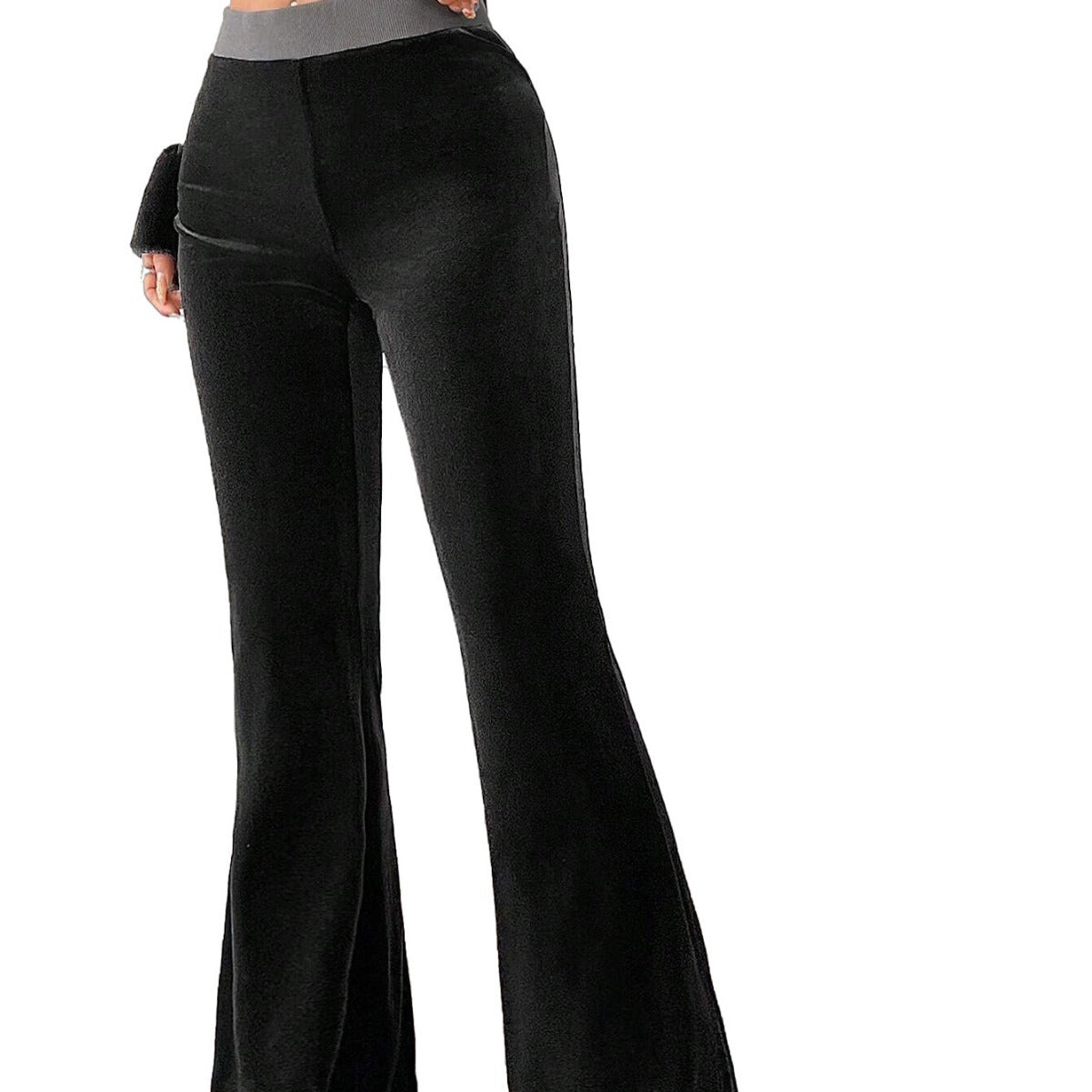 Damen Samt-Hose Flare elastischer Bund Glitzernd