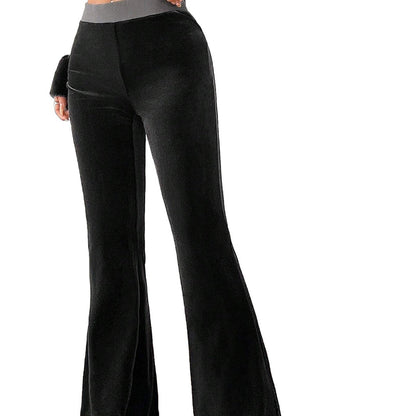 Damen Samt-Hose Flare elastischer Bund Glitzernd