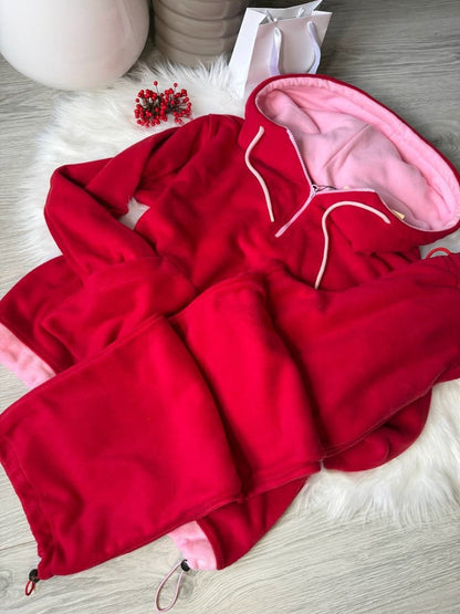 Damen Fleece-Jogginganzug Hochkragen Kordelzug Grau