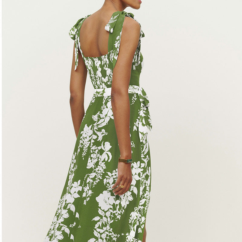 Damen Maxikleid Floralmuster Schulterfrei RüschenDetails