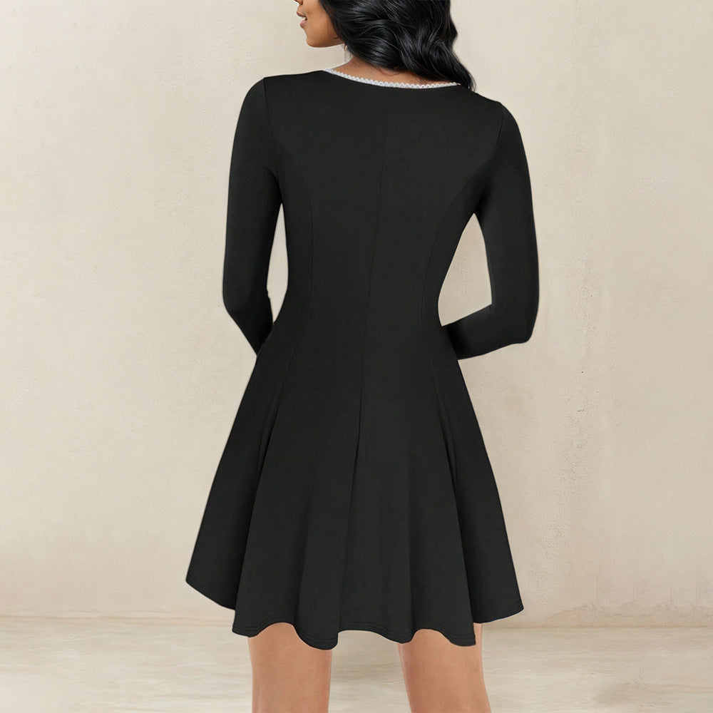 Damen Kleid Quadrat-Ausschnitt Länge Mit Ärmeln Eveloria