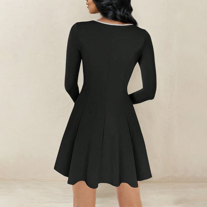 Damen Kleid Quadrat-Ausschnitt Länge Mit Ärmeln Eveloria