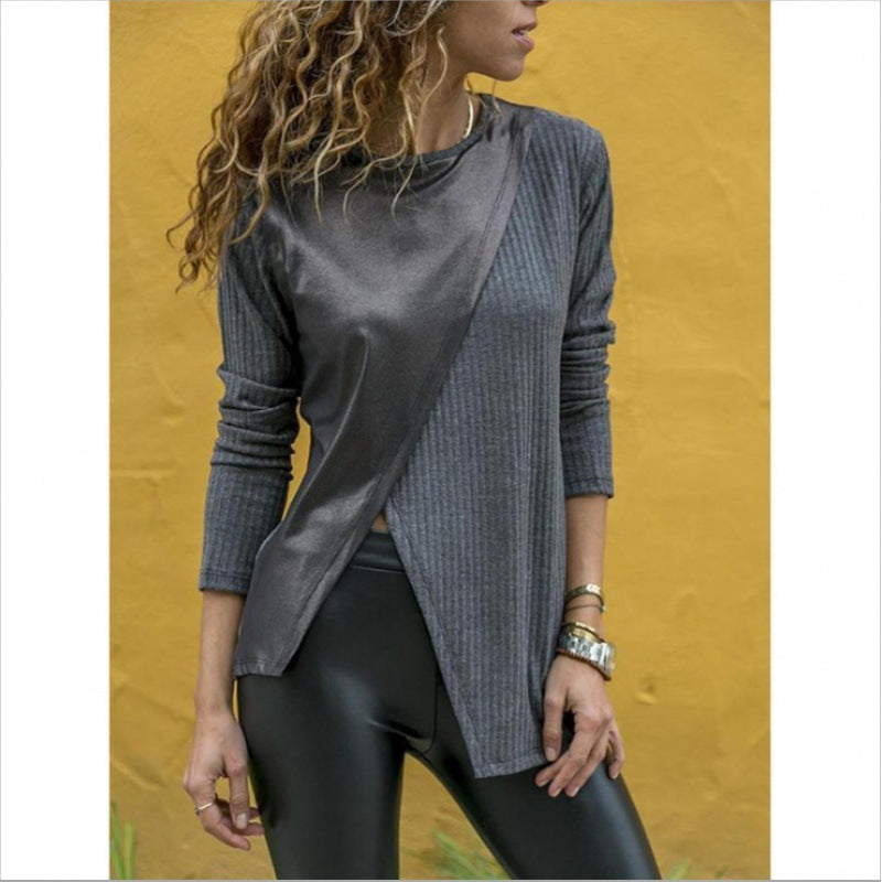 Damen Langarmoberteil Asymmetrisch Strukturiert Satin Optik