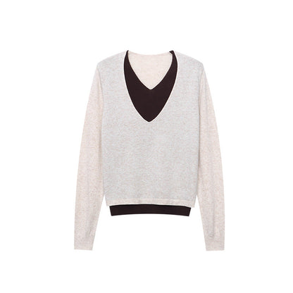 Damen Pullover V-Ausschnitt Weiches Material Rippstruktur Beige