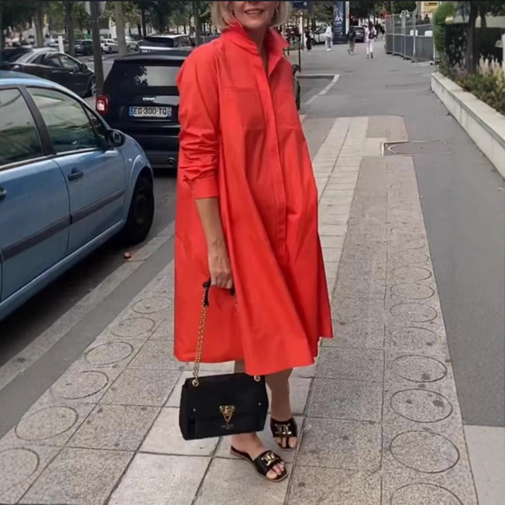 Damen A-Linie Hemdkleid mit Taschen Lässig Eveloria