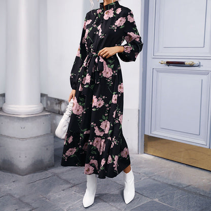 Damen Maxikleid Florale Rüschendetails Eleganter Bund - Eveloria