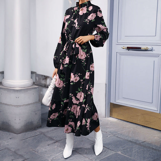 Damen Maxikleid Florale Rüschendetails Eleganter Bund - Eveloria