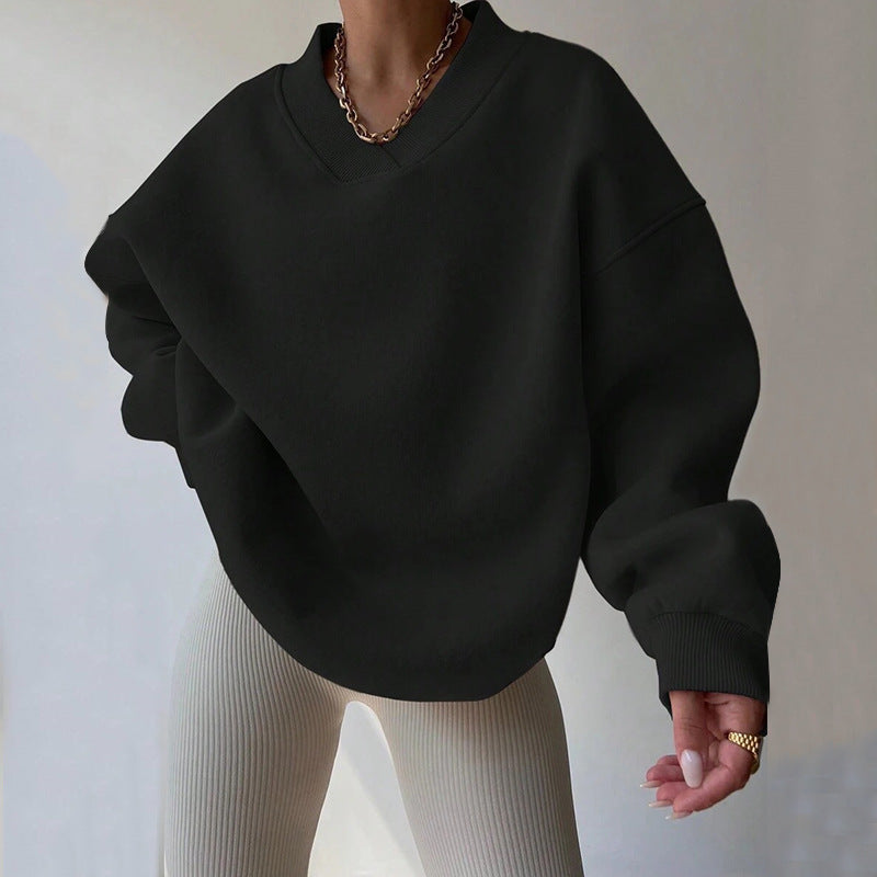Damen Oversized Sweatshirt V-Ausschnitt Breite Ärmel Grau Eveloria