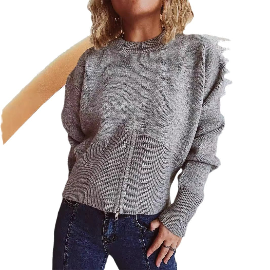 Damen Pullover Strukturiert Reißverschluss Locker Eveloria