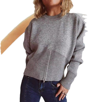 Damen Pullover Strukturiert Reißverschluss Locker Eveloria