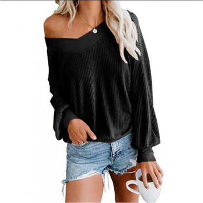 Damen Oversized Pullover Baumwoll V-Ausschnitt Rippdetails Grau