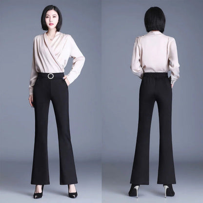 Damen High-Waist-Hose Breites Bein Dekorativer Gürtel Eveloria