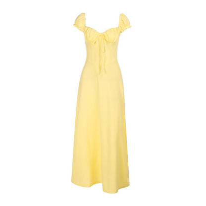 Damen Maxikleid Raffung Puffärmel Elegantes Design