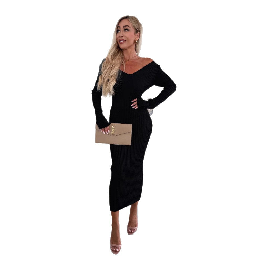 Damen Strickkleid V-Ausschnitt Figurbetont Eveloria