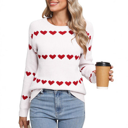 Damen Strickpullover Herzmuster Eveloria