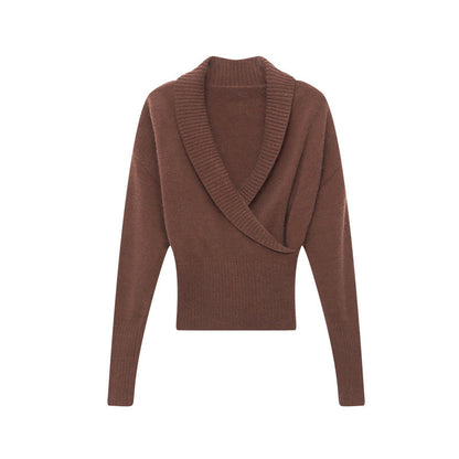 Damen Wickelpullover Breiter Rippbund Eveloria
