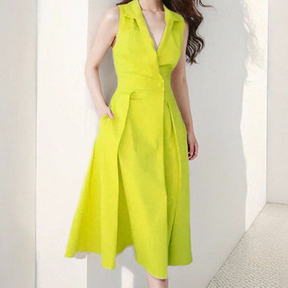 Eveloria Damen Midi-Kleid V-Ausschnitt Taschen Elegant