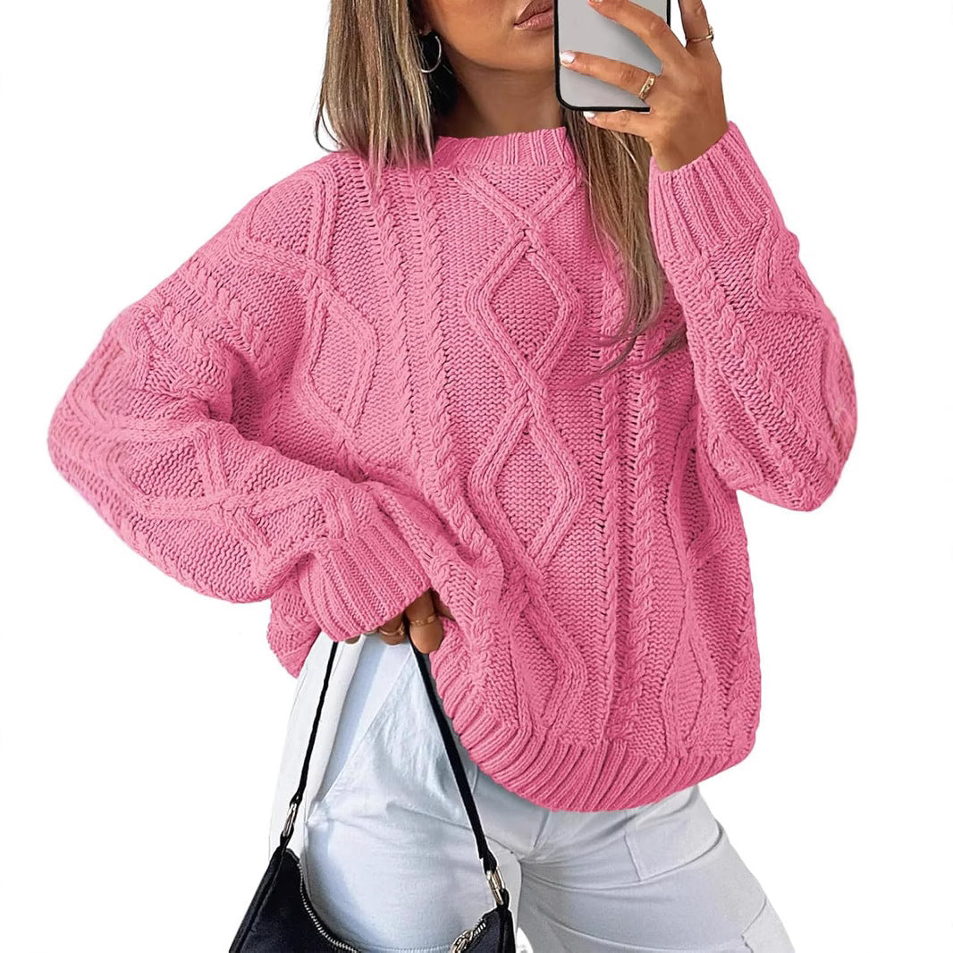 Damen Pullover Grobgestrickt Zopfdesign Eveloria