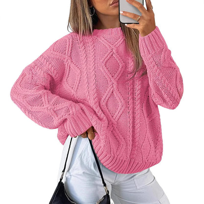 Damen Pullover Grobgestrickt Zopfdesign Eveloria
