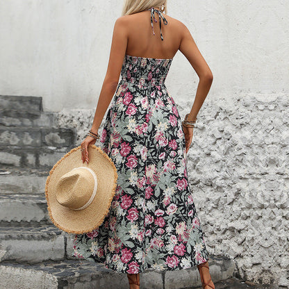 Damen Maxikleid Florale Rüschendetails Verstellbare Spaghettiträger