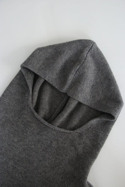 Damen Strickpullover mit Kapuze Kuschelfleece Grau