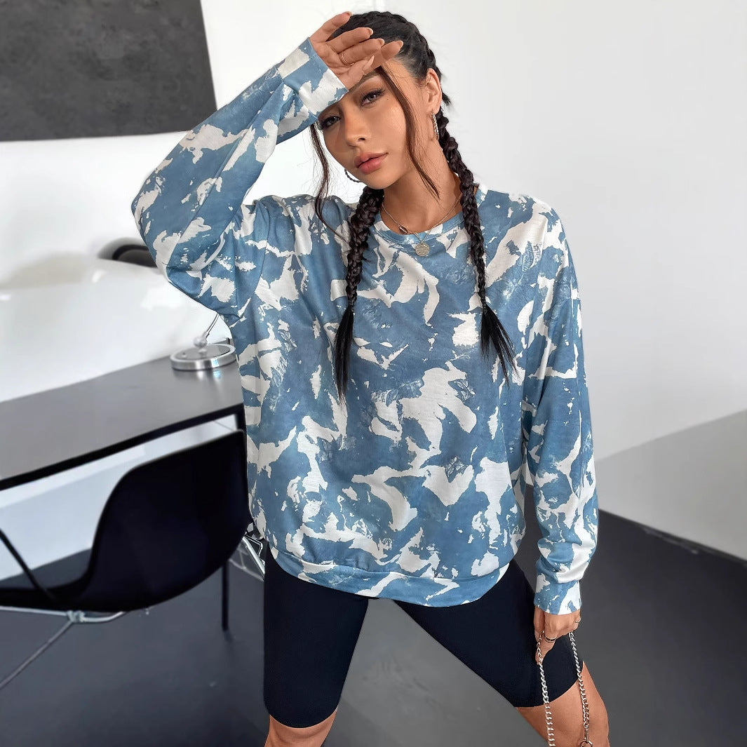Damen Sweatshirt Camouflage-Muster Übergroßer Schnitt Grau Eveloria