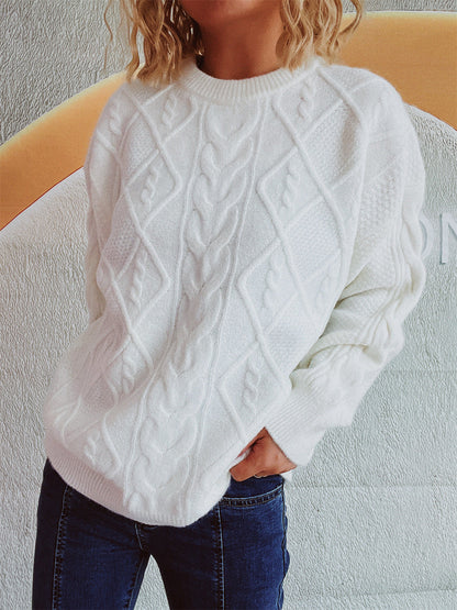 Damen Strickpullover Grobstruktur Zopf-Design Eveloria