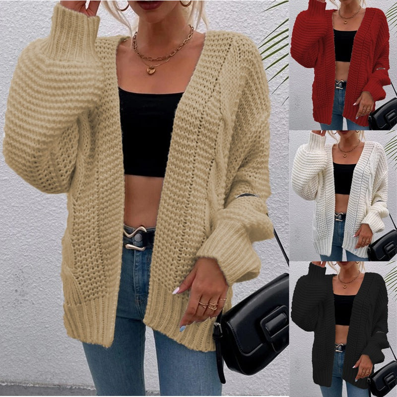 Damen Cardigan Grobstrick Lässiger Schnitt Bequeme Offene Taschen - Eveloria