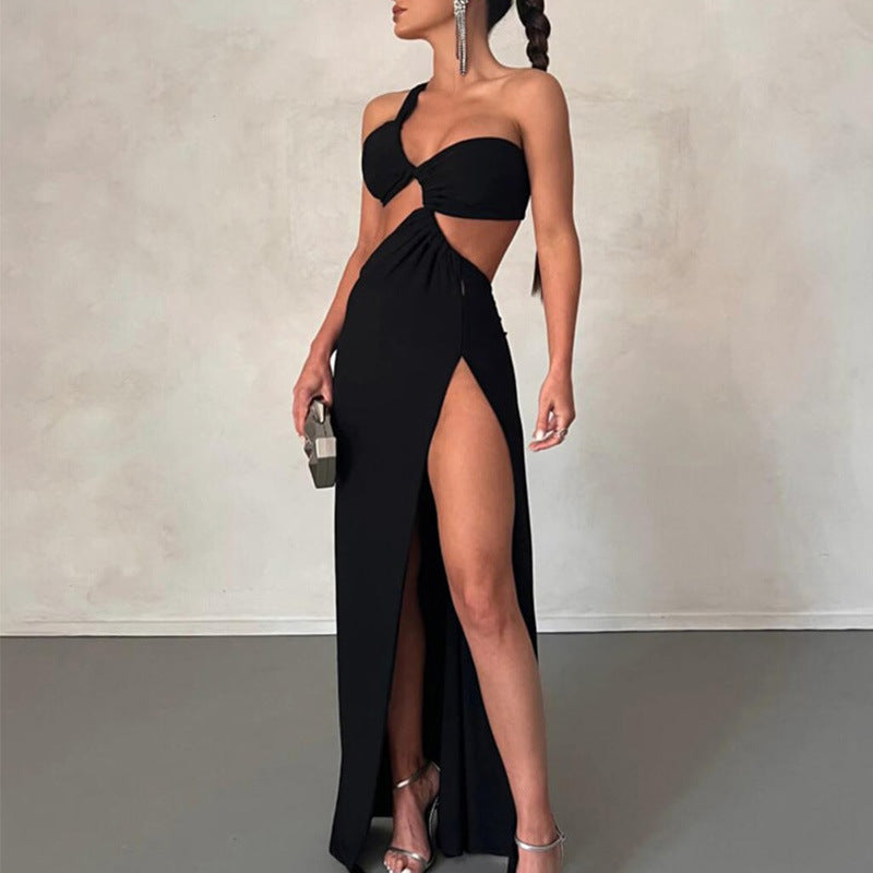 Damen Maxikleid Asymmetrisch Elegantes Drapieren Eveloria