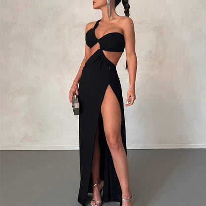 Damen Maxikleid Asymmetrisch Elegantes Drapieren Eveloria