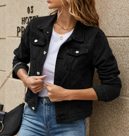 Damen Jeansjacke Klassischer Schnitt Mit Taschen Blau Eveloria