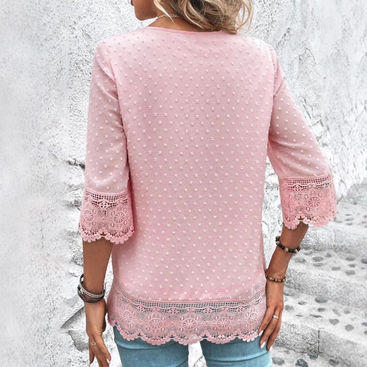 Damen Bluse Spitze Puffärmel Eveloria