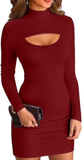 Damen Minikleid Figurbetont Hochgeschlossener Ausschnitt