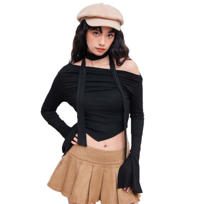 Damen Oberteil Asymmetrisch Halter Design Elegantes Drapieren