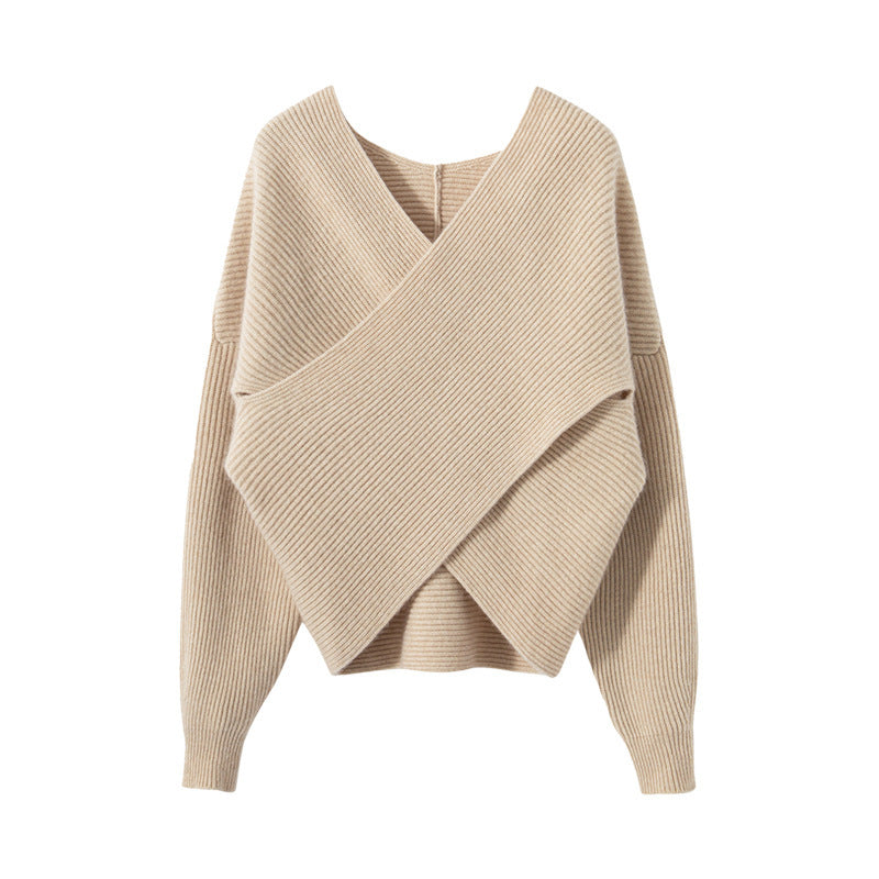 Damen Wickelpullover Modernes Strukturdesign Eveloria